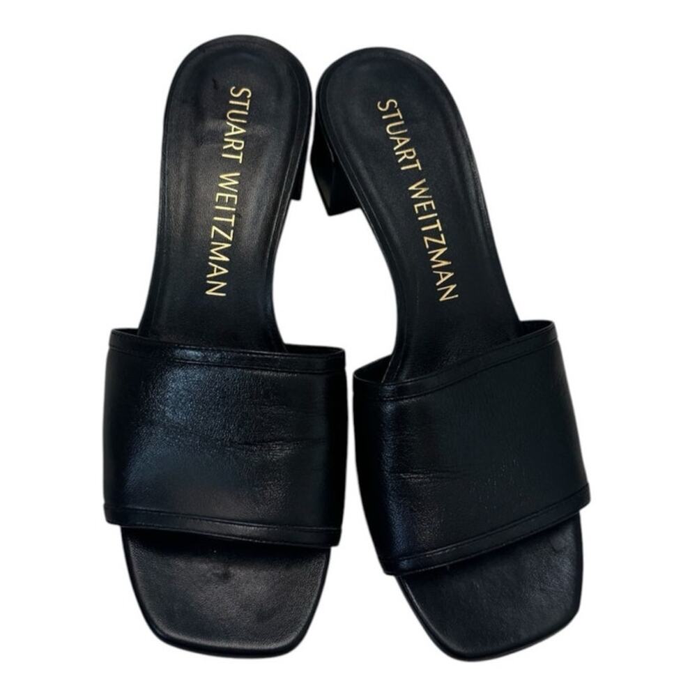 Stuart Weitzman Mules 10.5 Black Leather Low Heel Square Toe 90s Minimalist